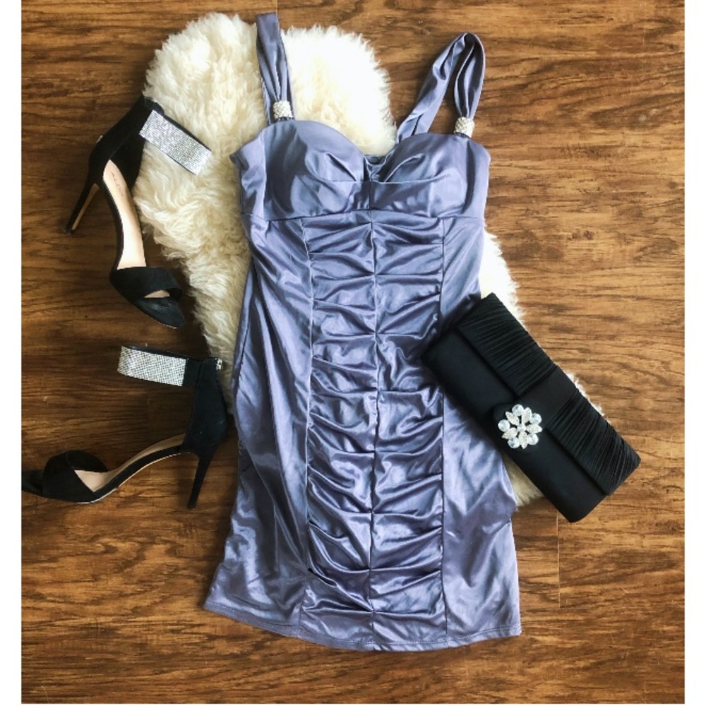 Mini Silver Sateen stretch Dress NEW